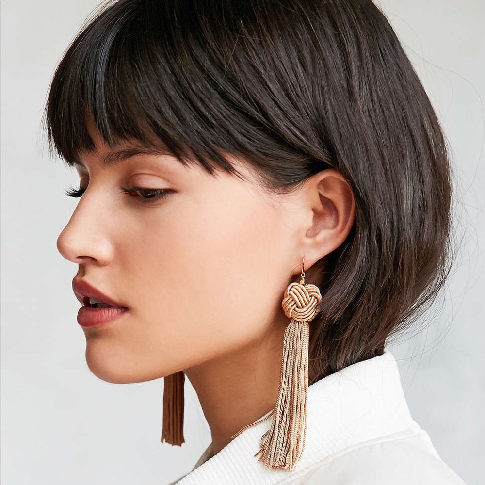 NEW Vanessa Mooney Tan Astrid knot Tassel earrings